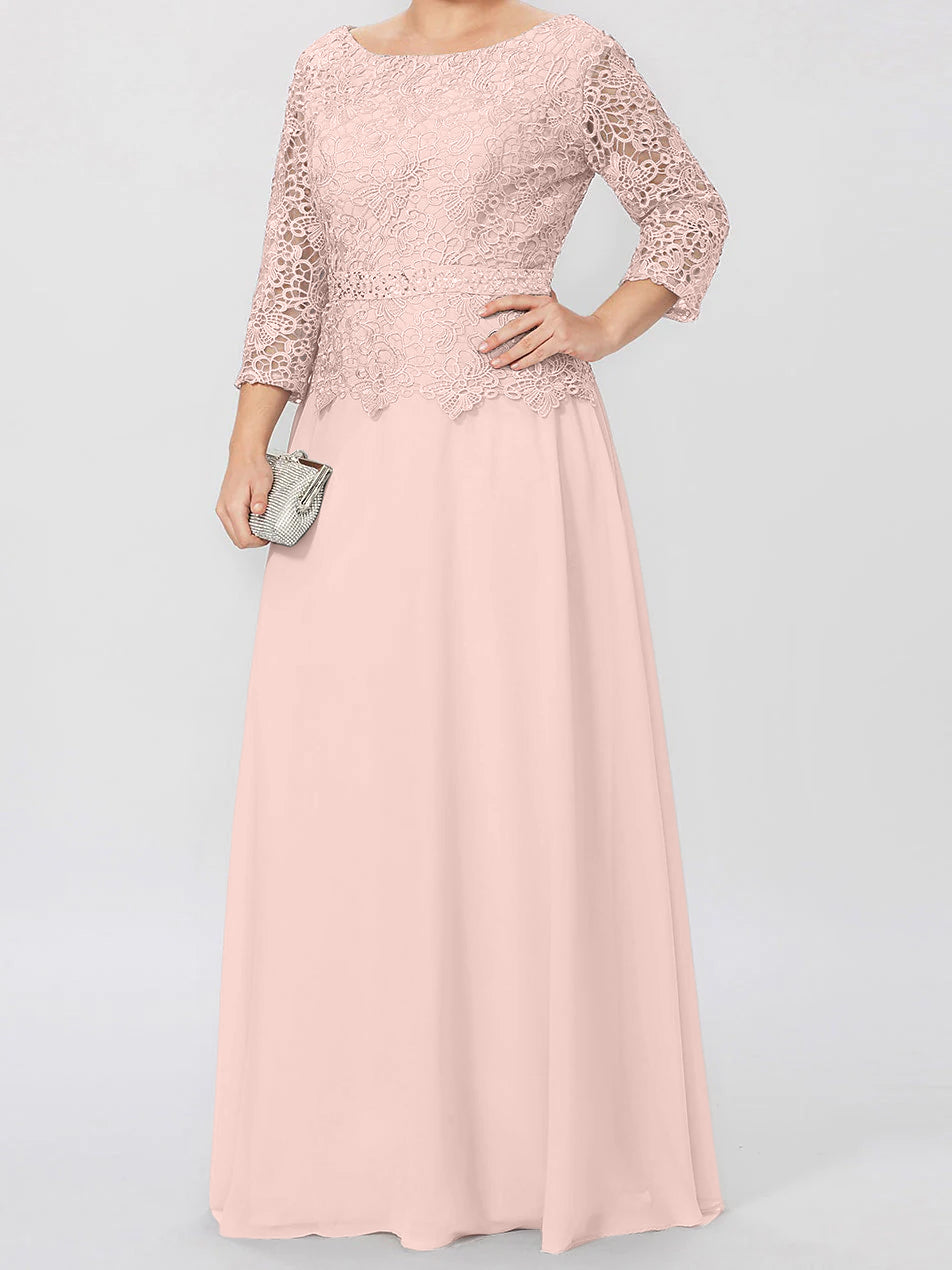 A Line Princess Round Neck 3 4 Length Sleeves Floor Length Mother Of The Bride Dresses With Applique Sequins