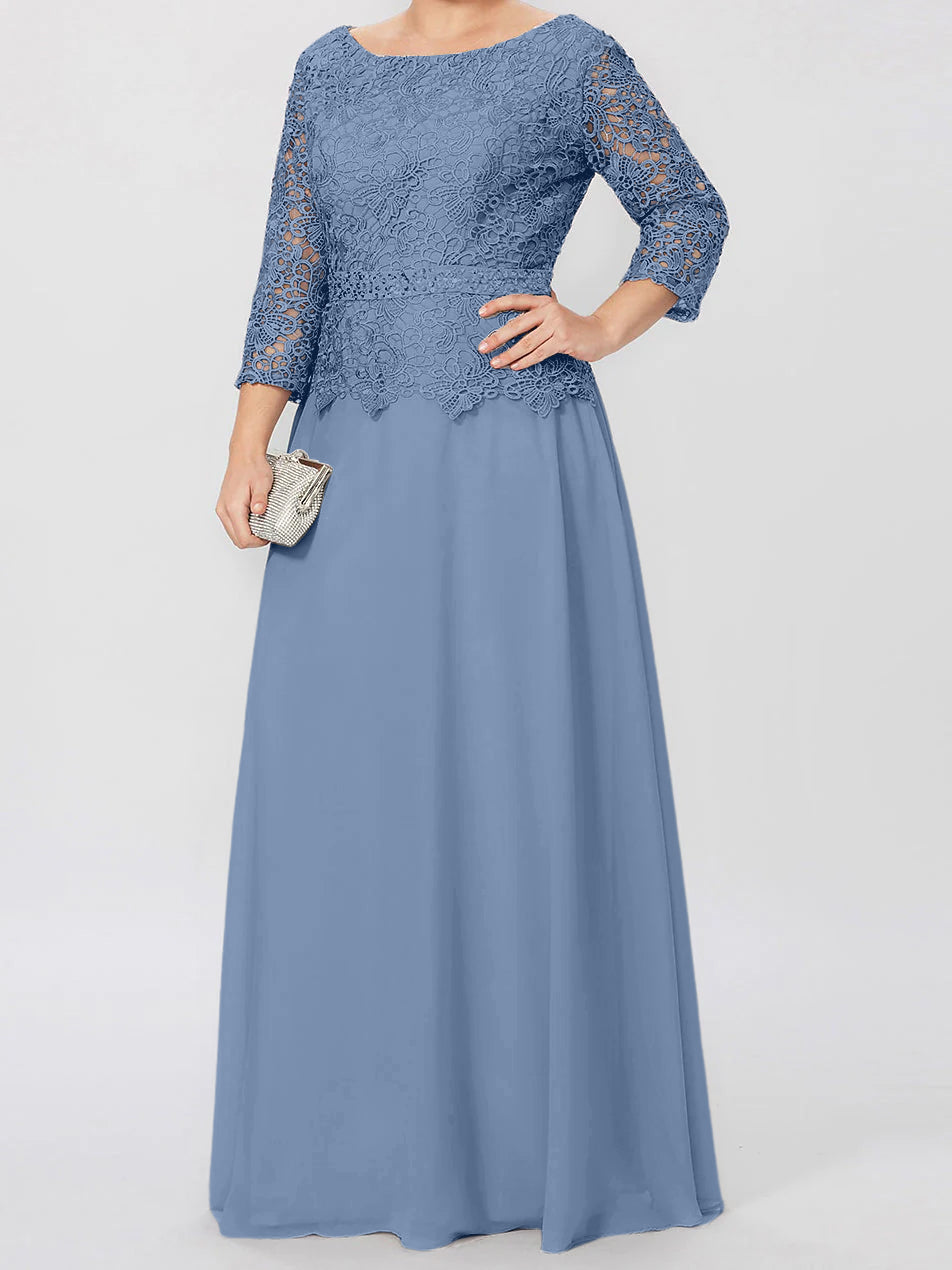 A Line Princess Round Neck 3 4 Length Sleeves Floor Length Mother Of The Bride Dresses With Applique Sequins