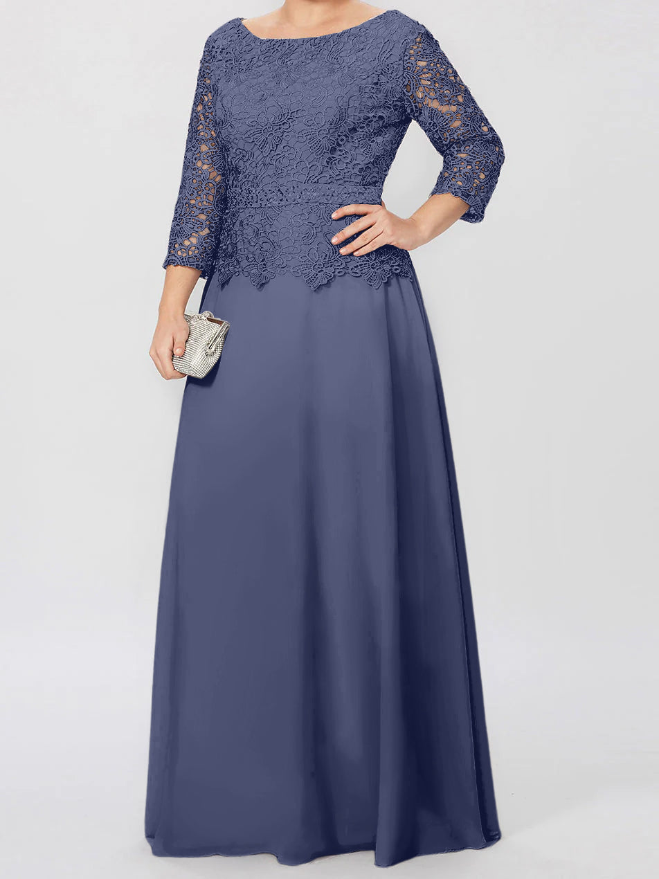 A Line Princess Round Neck 3 4 Length Sleeves Floor Length Mother Of The Bride Dresses With Applique Sequins