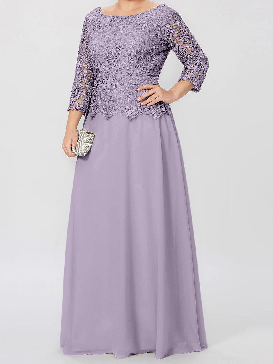 A Line Princess Round Neck 3 4 Length Sleeves Floor Length Mother Of The Bride Dresses With Applique Sequins