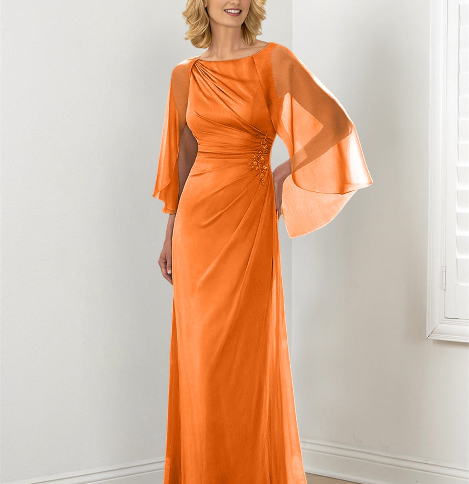 Sheath Column Round Neck Mother Of The Bride Dresses With Ruched