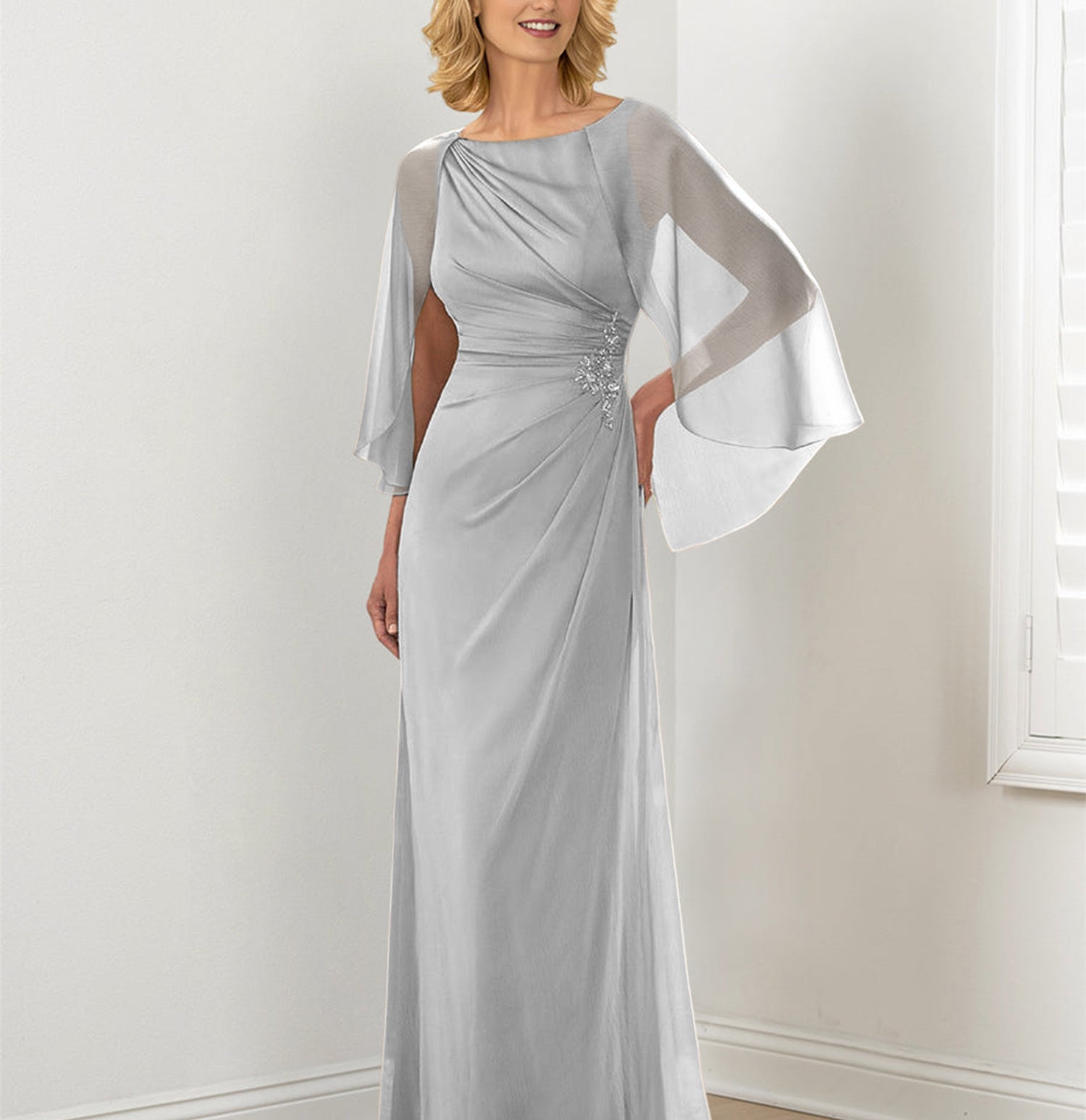 Sheath Column Round Neck Mother Of The Bride Dresses With Ruched