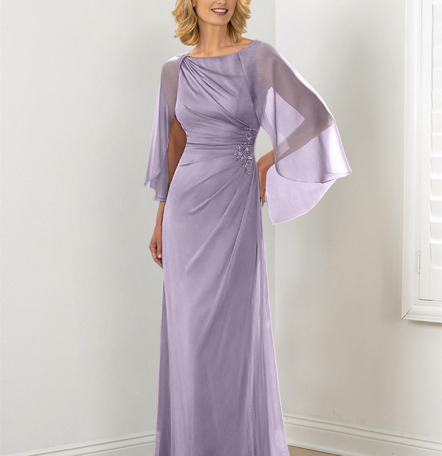 Sheath Column Round Neck Mother Of The Bride Dresses With Ruched