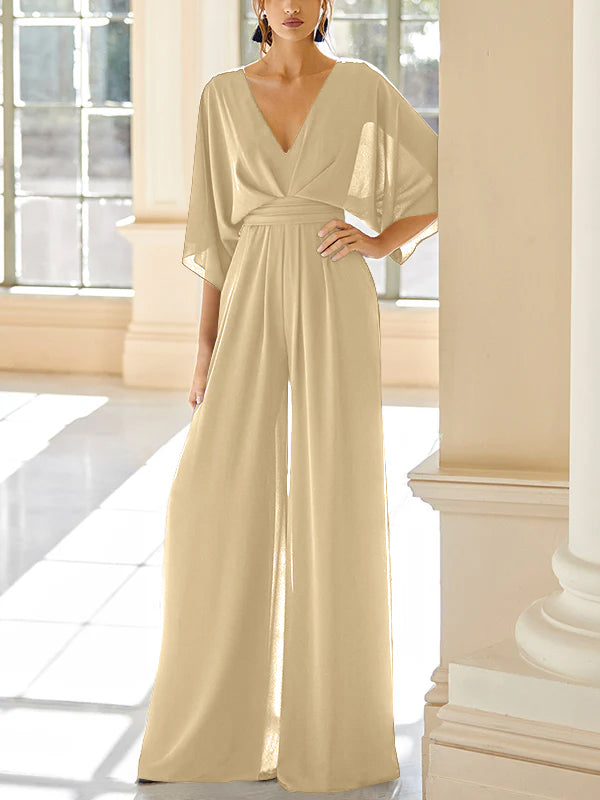 Chiffon V Neck Mother Of The Bride Pantsuits With Pockets
