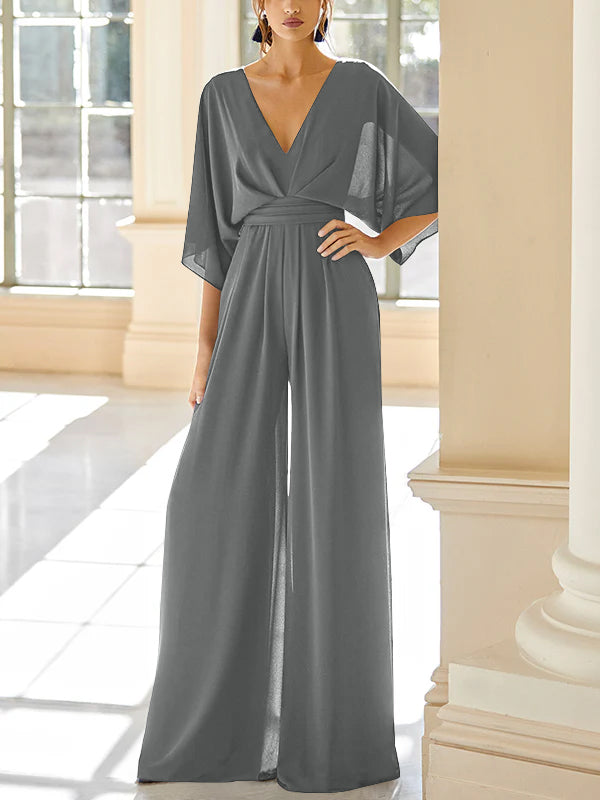 Chiffon V Neck Mother Of The Bride Pantsuits With Pockets