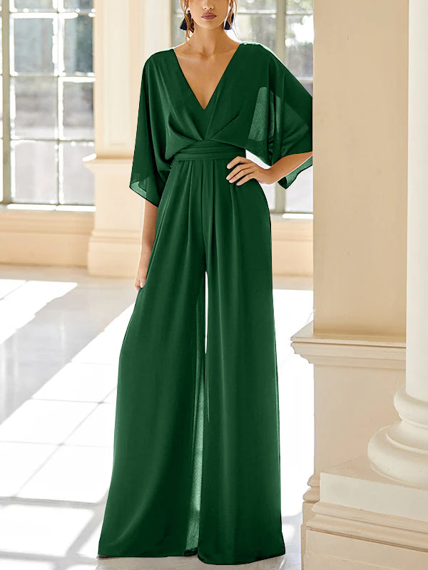 Chiffon V Neck Mother Of The Bride Pantsuits With Pockets