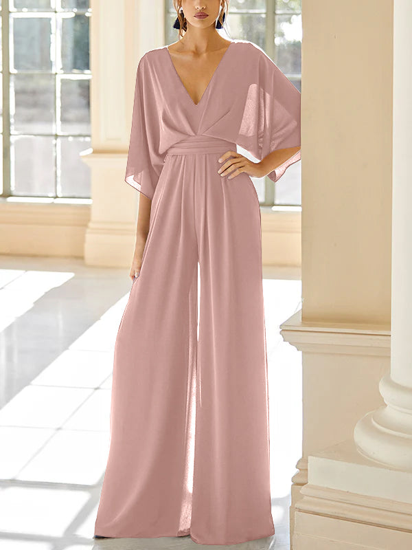 Chiffon V Neck Mother Of The Bride Pantsuits With Pockets