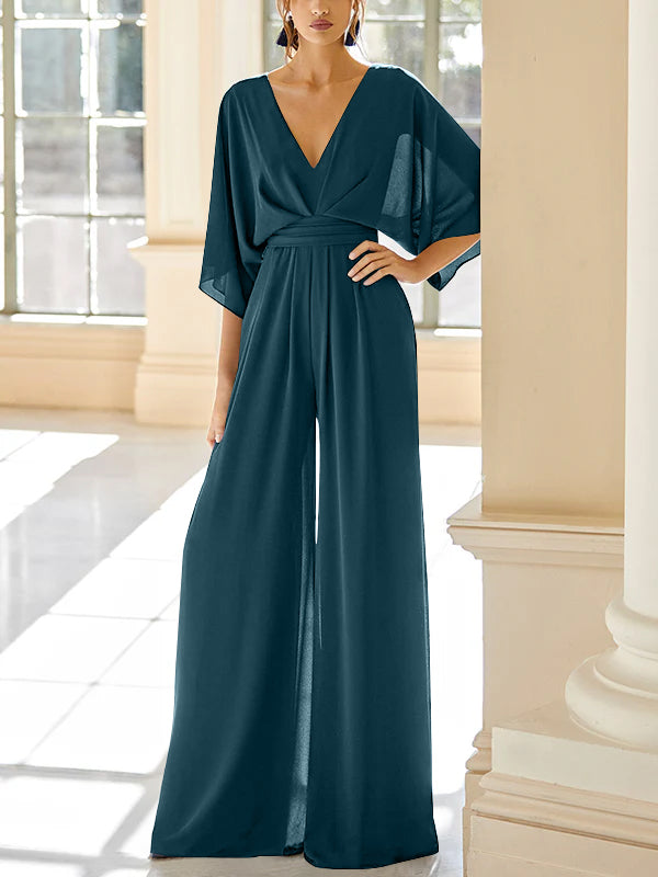 Chiffon V Neck Mother Of The Bride Pantsuits With Pockets