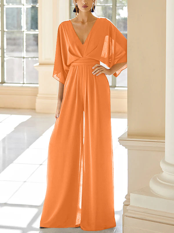 Chiffon V Neck Mother Of The Bride Pantsuits With Pockets