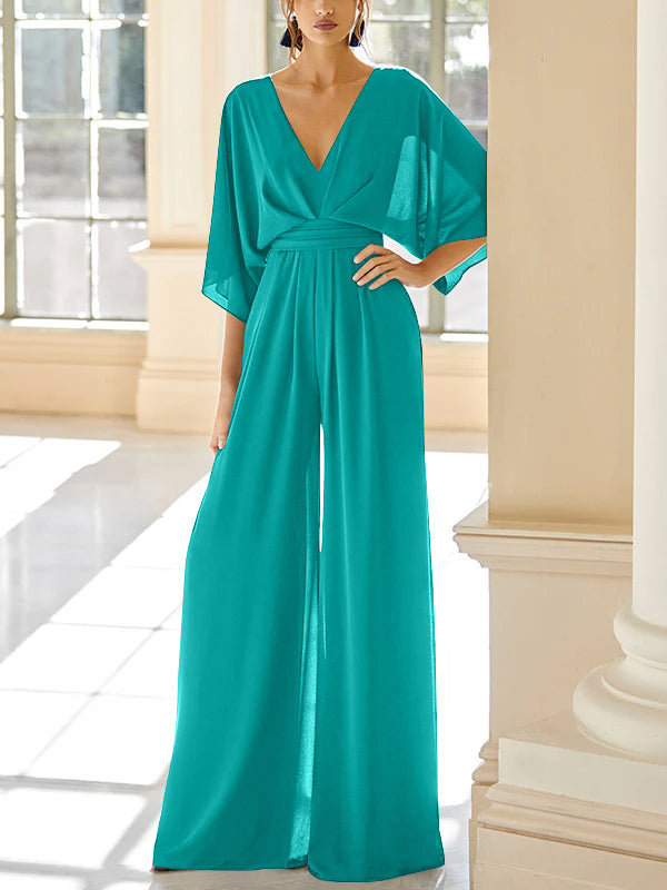 Chiffon V Neck Mother Of The Bride Pantsuits With Pockets