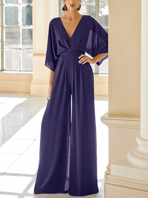 Chiffon V Neck Mother Of The Bride Pantsuits With Pockets