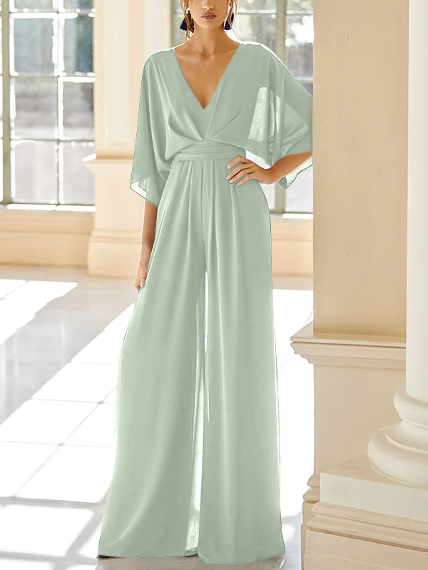 Chiffon V Neck Mother Of The Bride Pantsuits With Pockets