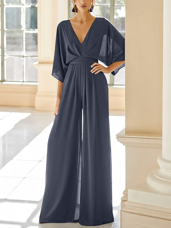 Chiffon V Neck Mother Of The Bride Pantsuits With Pockets