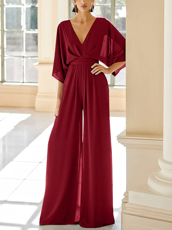 Chiffon V Neck Mother Of The Bride Pantsuits With Pockets
