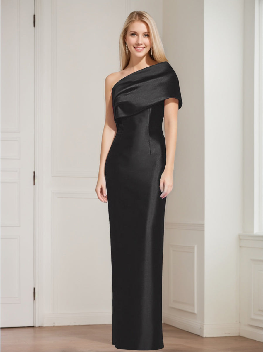 Sheath Column One Shoulder Sleeveless Floor Length Mother Of The Bride Dresses With Bowknot