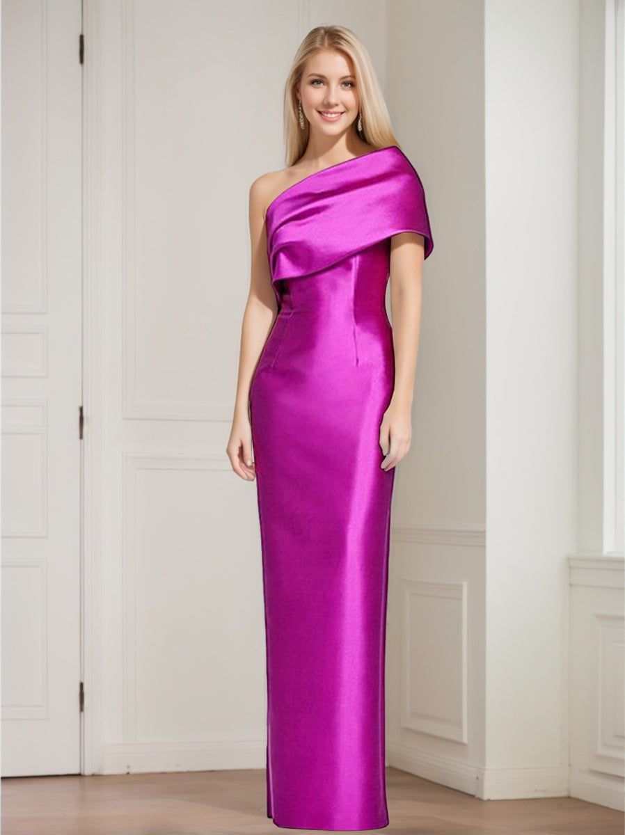 Sheath Column One Shoulder Sleeveless Floor Length Mother Of The Bride Dresses With Bowknot
