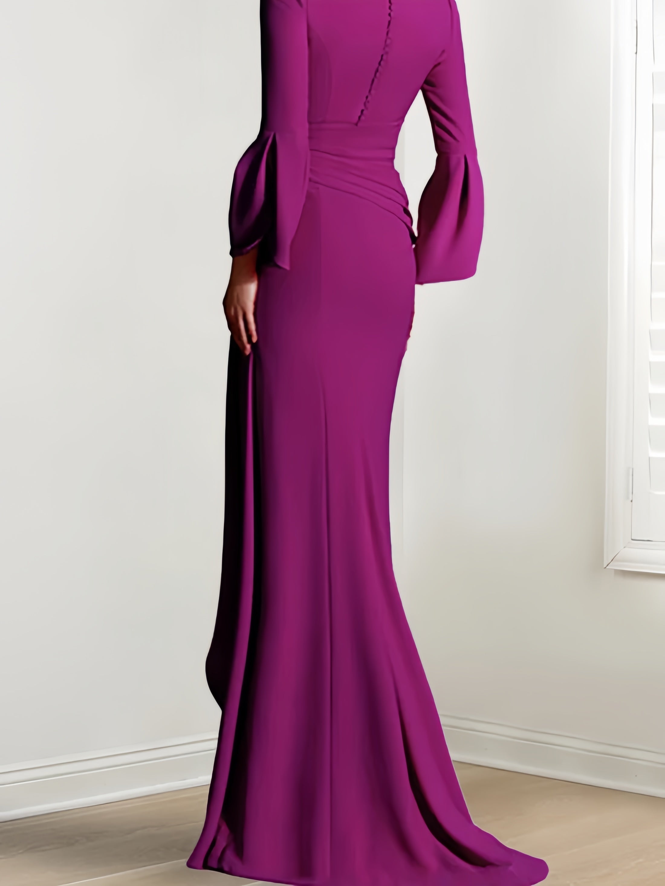 Sheath Column V Neck Long Sleeves Floor Length Mother Of The Bride Dresses With Split Side
