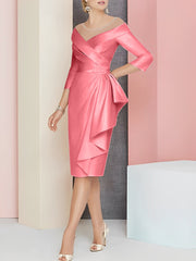 Sheath Column V Neck Knee Length Mother Of The Bride Dresses
