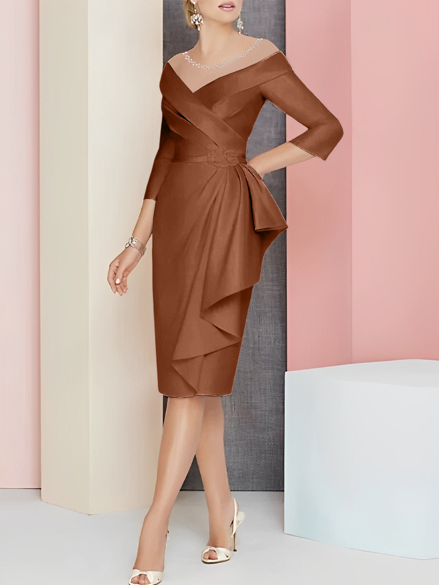 Sheath Column V Neck Knee Length Mother Of The Bride Dresses