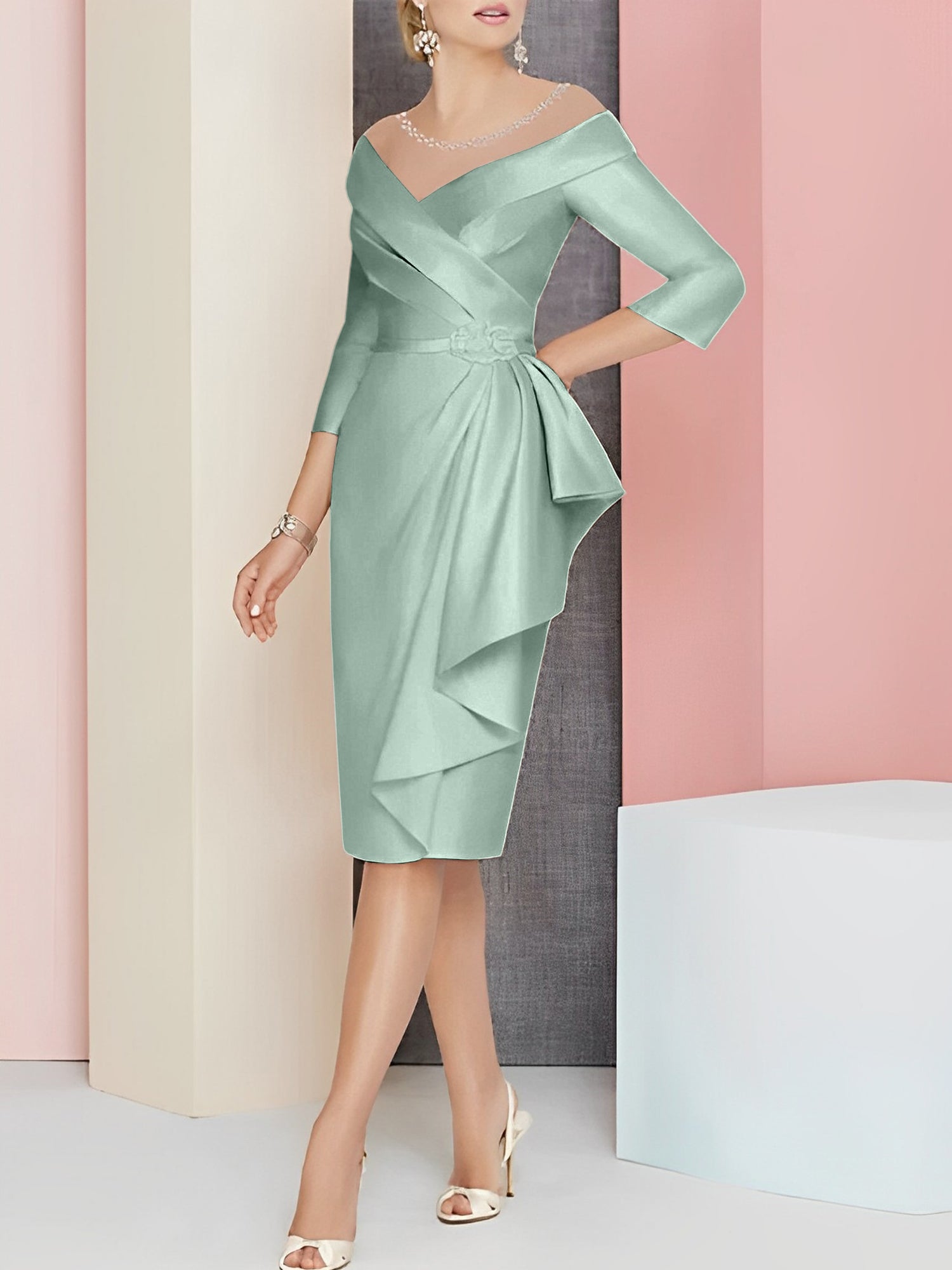 Sheath Column V Neck Knee Length Mother Of The Bride Dresses