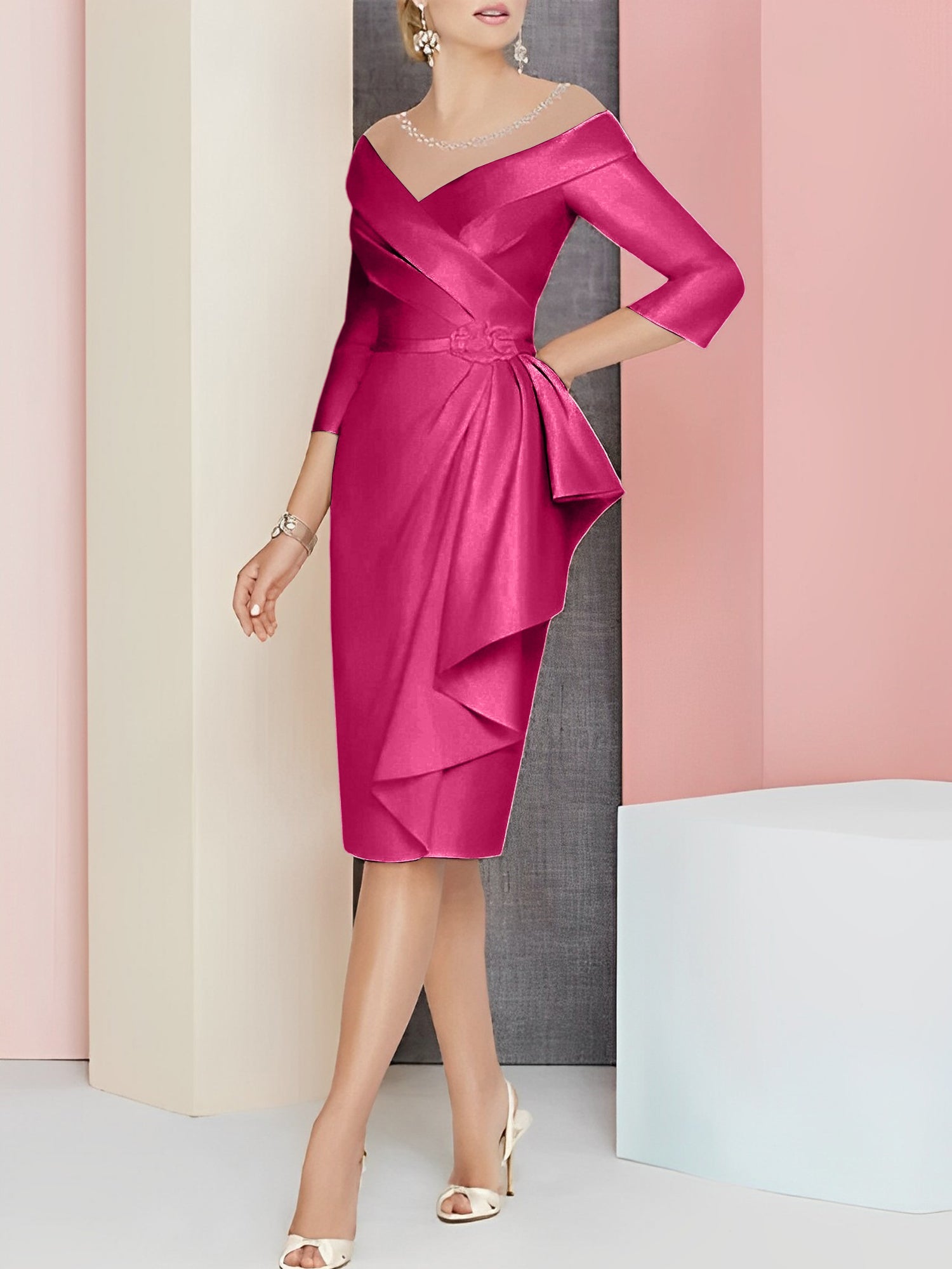 Sheath Column V Neck Knee Length Mother Of The Bride Dresses