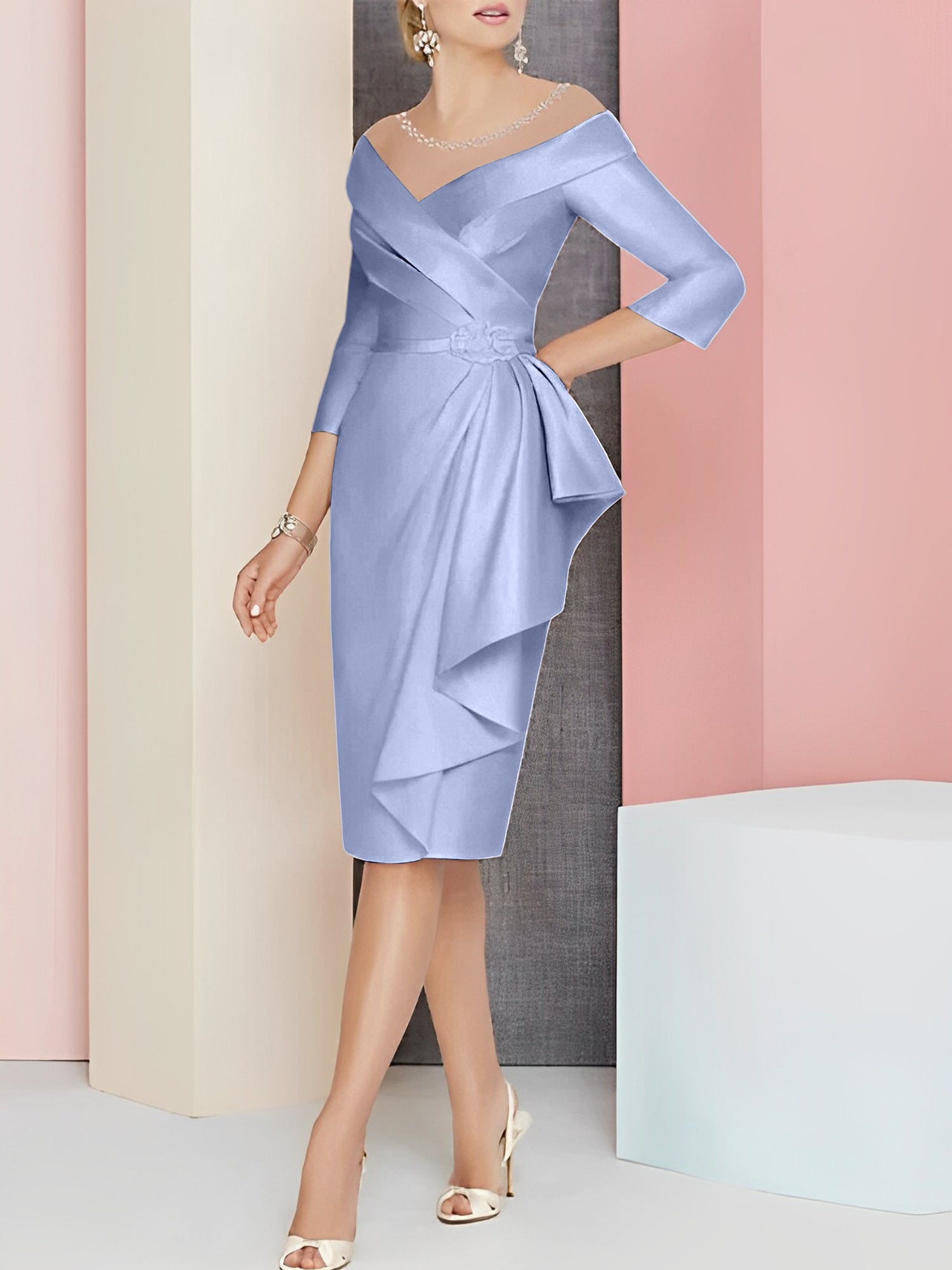 Sheath Column V Neck Knee Length Mother Of The Bride Dresses