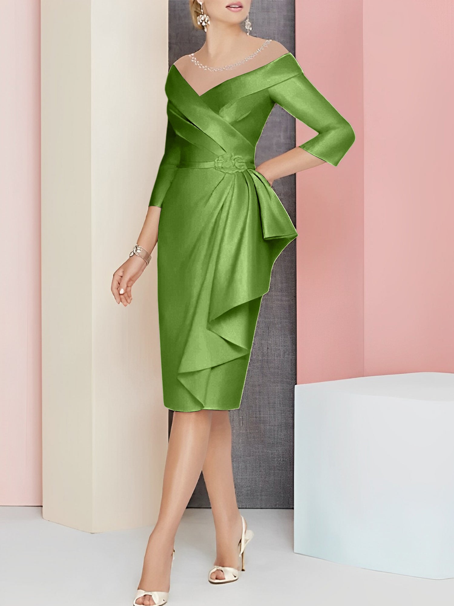 Sheath Column V Neck Knee Length Mother Of The Bride Dresses