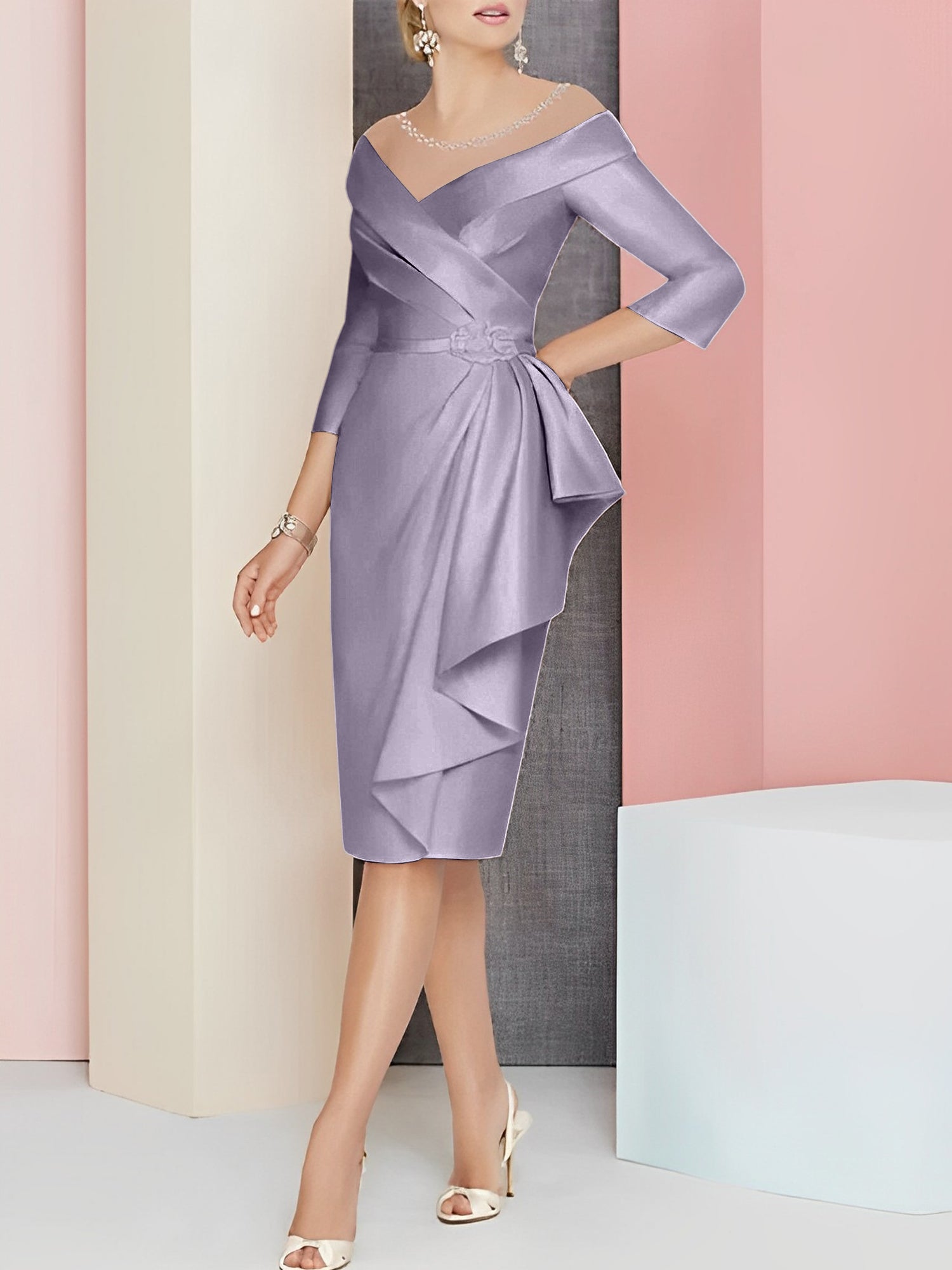 Sheath Column V Neck Knee Length Mother Of The Bride Dresses