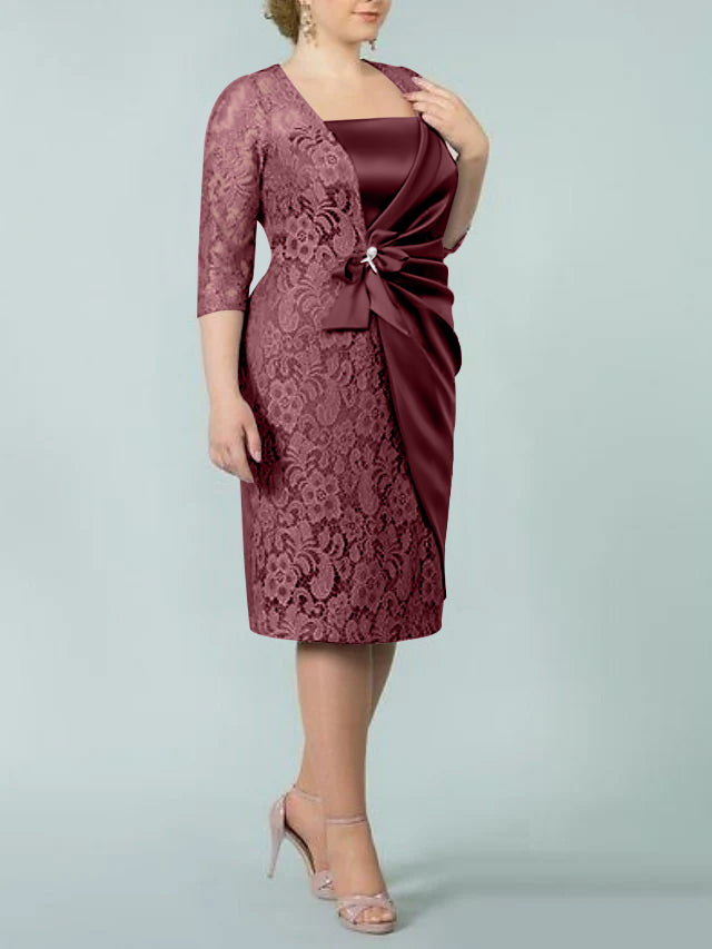 Sheath Column Square Neck Tea Length Mother Of The Bride Dresses