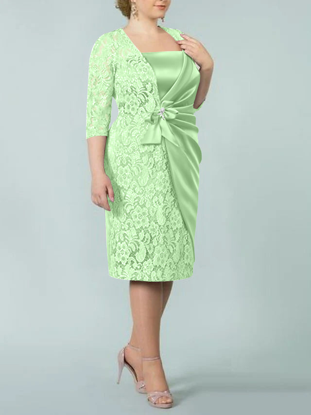 Sheath Column Square Neck Tea Length Mother Of The Bride Dresses
