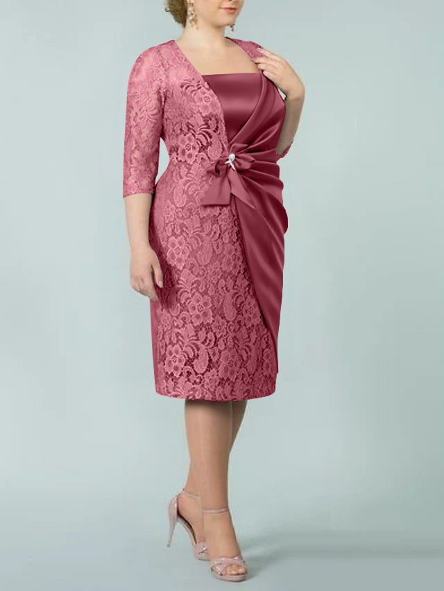 Sheath Column Square Neck Tea Length Mother Of The Bride Dresses