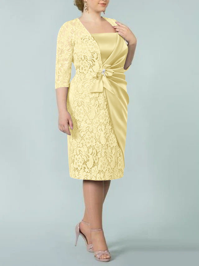 Sheath Column Square Neck Tea Length Mother Of The Bride Dresses