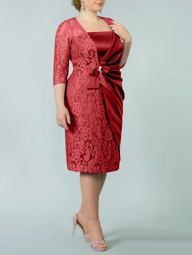 Sheath Column Square Neck Tea Length Mother Of The Bride Dresses