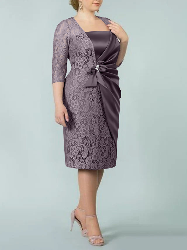 Sheath Column Square Neck Tea Length Mother Of The Bride Dresses