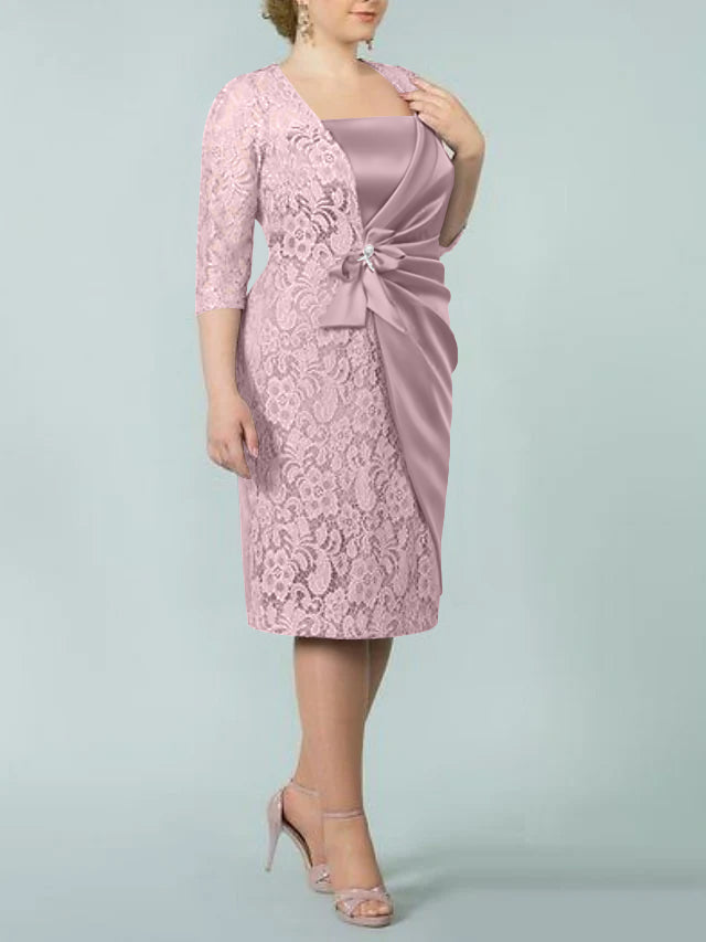 Sheath Column Square Neck Tea Length Mother Of The Bride Dresses