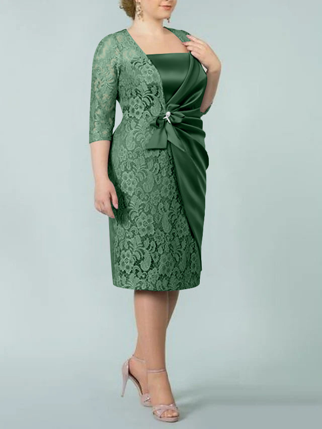 Sheath Column Square Neck Tea Length Mother Of The Bride Dresses