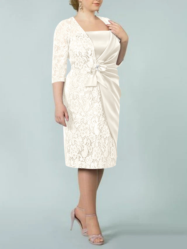 Sheath Column Square Neck Tea Length Mother Of The Bride Dresses