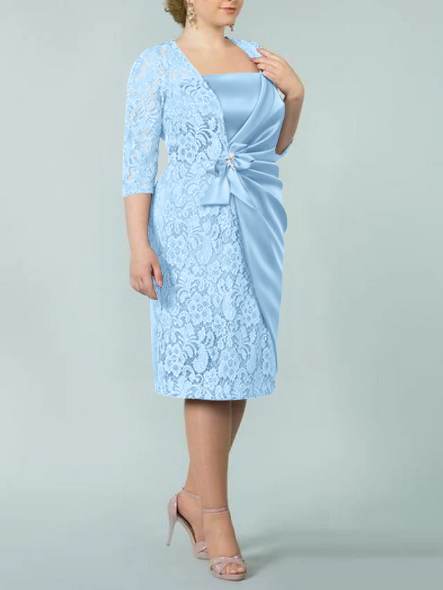 Sheath Column Square Neck Tea Length Mother Of The Bride Dresses