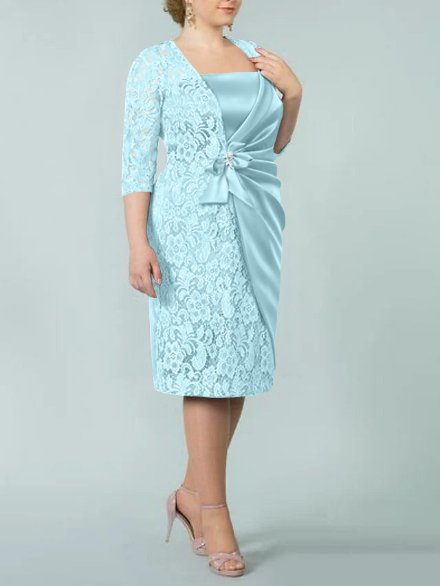 Sheath Column Square Neck Tea Length Mother Of The Bride Dresses