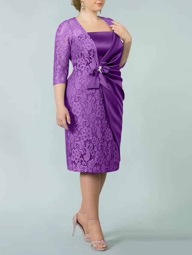 Sheath Column Square Neck Tea Length Mother Of The Bride Dresses