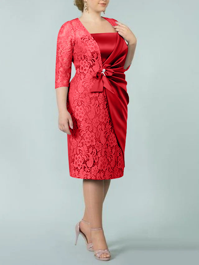 Sheath Column Square Neck Tea Length Mother Of The Bride Dresses