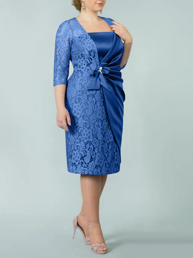 Sheath Column Square Neck Tea Length Mother Of The Bride Dresses