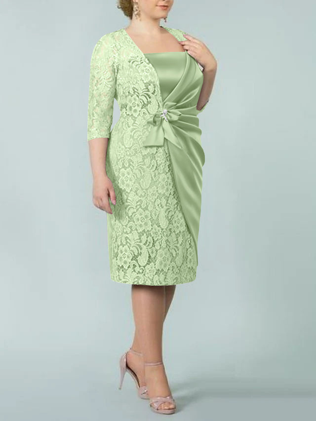 Sheath Column Square Neck Tea Length Mother Of The Bride Dresses
