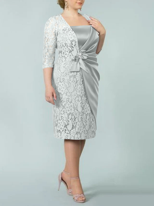 Sheath Column Square Neck Tea Length Mother Of The Bride Dresses