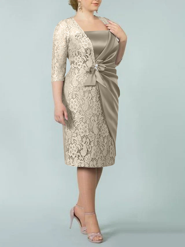 Sheath Column Square Neck Tea Length Mother Of The Bride Dresses