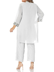 Chiffon Round Neck Floor Length Mother Of The Bride Pantsuits With Jacket