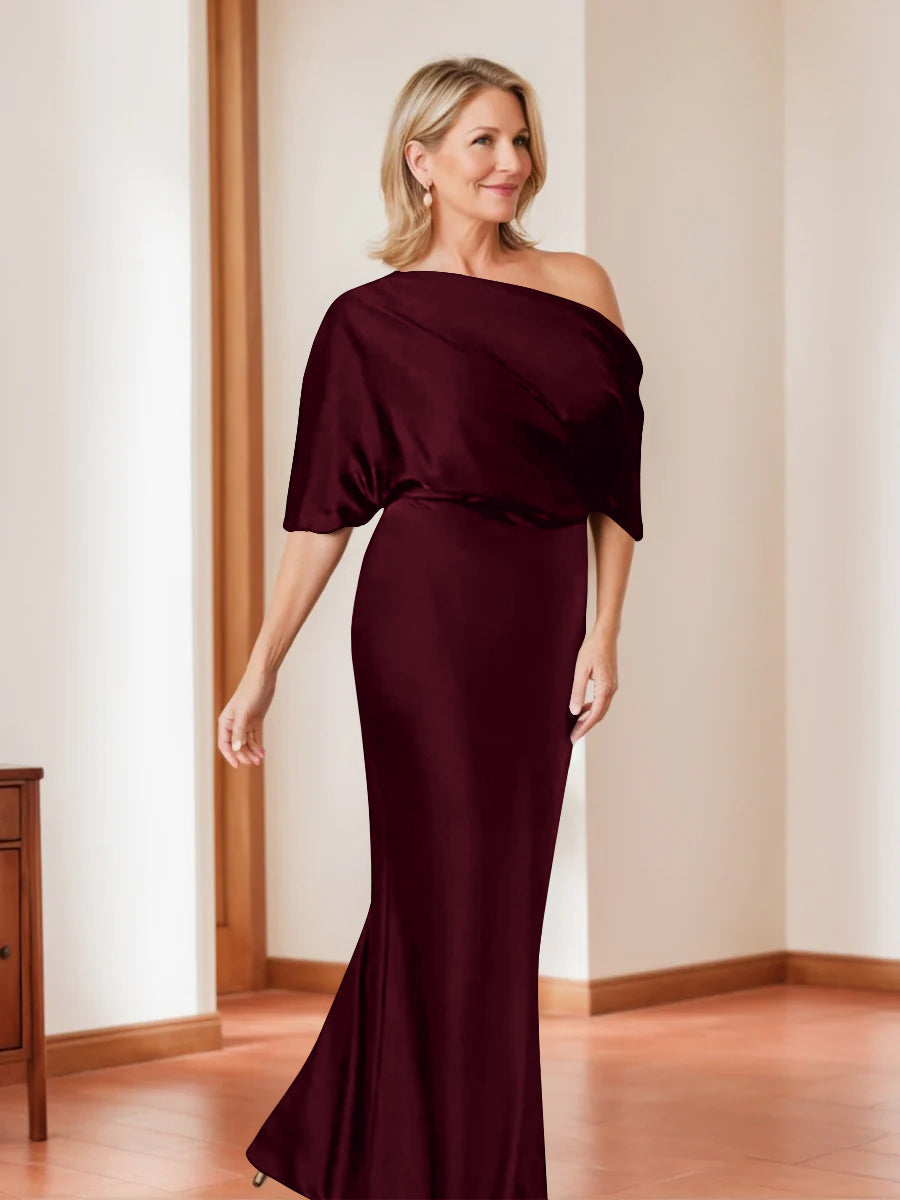 Sheath Column One Shoulder 1 2 Sleeves Elegant Plus Size Mother Of The Bride Dresses