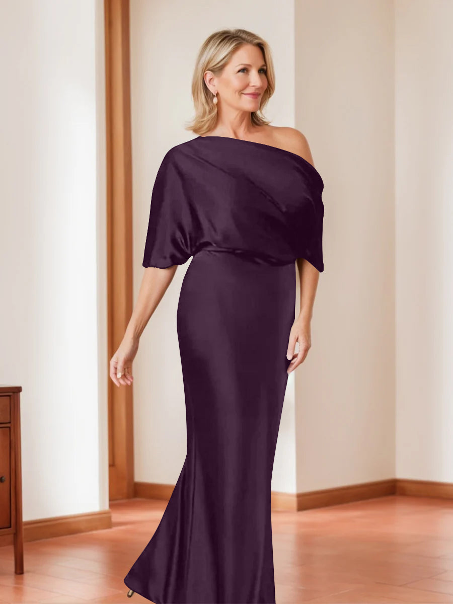 Sheath Column One Shoulder 1 2 Sleeves Elegant Plus Size Mother Of The Bride Dresses