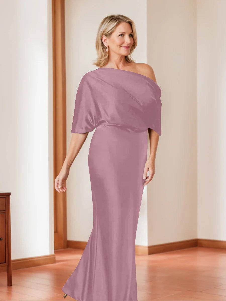 Sheath Column One Shoulder 1 2 Sleeves Elegant Plus Size Mother Of The Bride Dresses