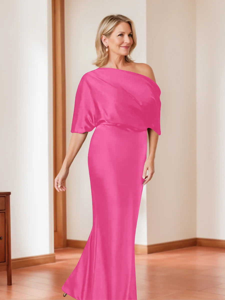 Sheath Column One Shoulder 1 2 Sleeves Elegant Plus Size Mother Of The Bride Dresses